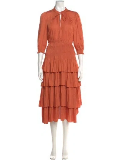 Pre-owned Maje Tie Neck Midi Length Dress In Orange