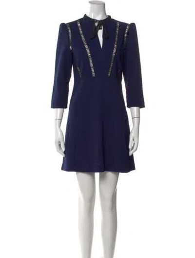 Pre-owned Maje Tie Neck Mini Dress In Blue