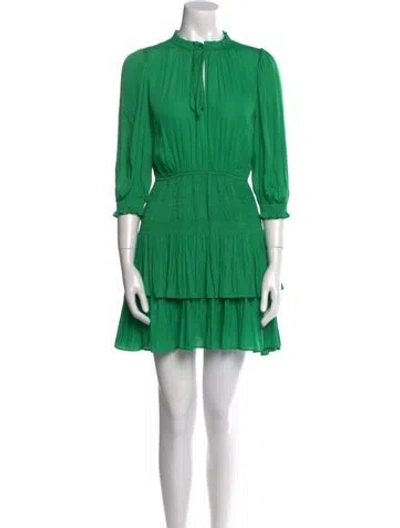 Pre-owned Maje Tie Neck Mini Dress In Green