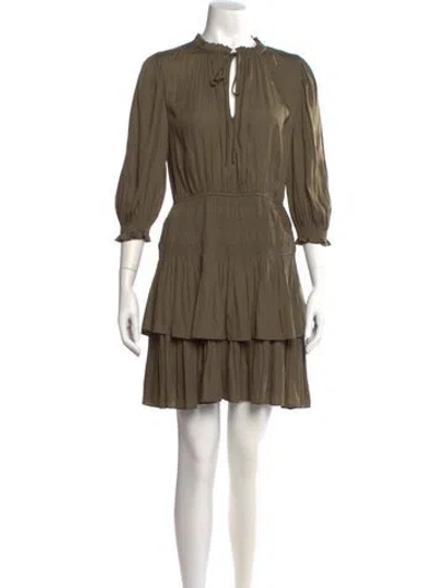 Pre-owned Maje Tie Neck Mini Dress In Green