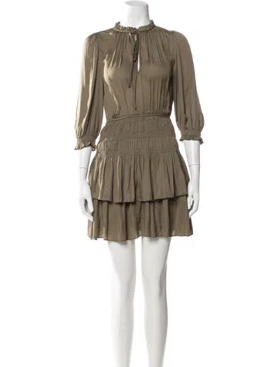 Pre-owned Maje Tie Neck Mini Dress In Green