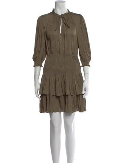 Pre-owned Maje Tie Neck Mini Dress In Green