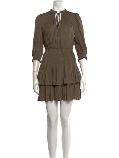 Pre-owned Maje Tie Neck Mini Dress In Green