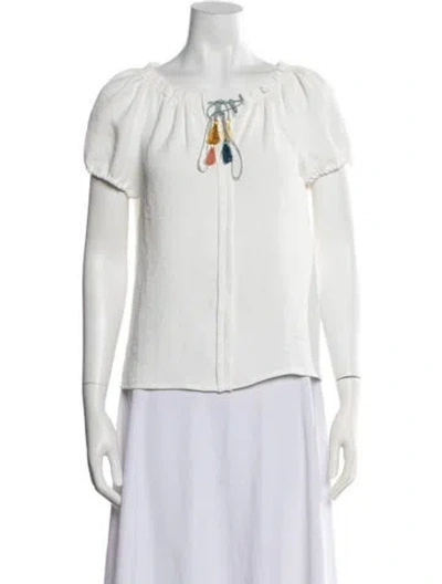 Pre-owned Maje Tie Neck Short Sleeve Blouse In White