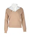 Maje Tie-neck Sweater In Brown Wool In Neutral