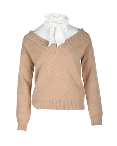 Maje Tie-neck Sweater In Brown Wool In Neutral