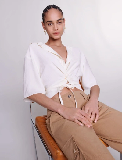 Maje Tie Top In Ecru