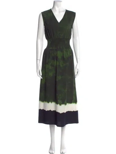 Pre-owned Maje Tie-dye Print Long Dress In Green