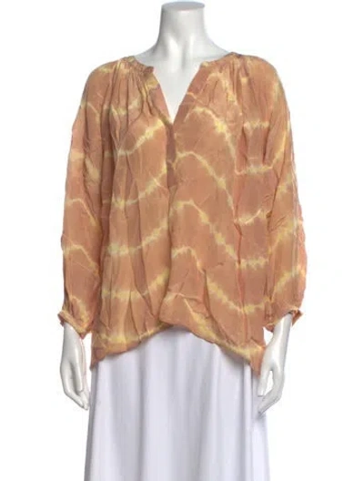 Pre-owned Maje Tie-dye Print V-neck Blouse In Neutrals/yellow