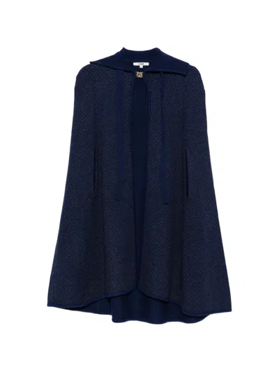 Maje Tie-fastening Ribbed-knit Cape In Blue
