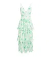Maje Tiered Floral Midi Dress In Green