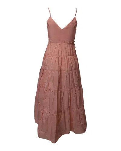 Maje Tiered Strappy Sleeveless Maxi Dress In Peach Taffeta Polyester In Pink