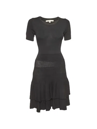 Pre-owned Maje Tiered-detail Dress In Black