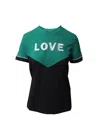 Maje Toevi Love Embroidered Bicolor T-shirt In Green And Black Cotton In Green