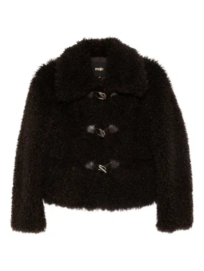 Maje Toggle-fastening Faux-fur Jacket In Brown