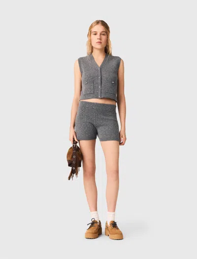 Maje Rhinestone Cropped Vest In Gray