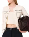 Maje Topstitched Cropped Cardigan In White