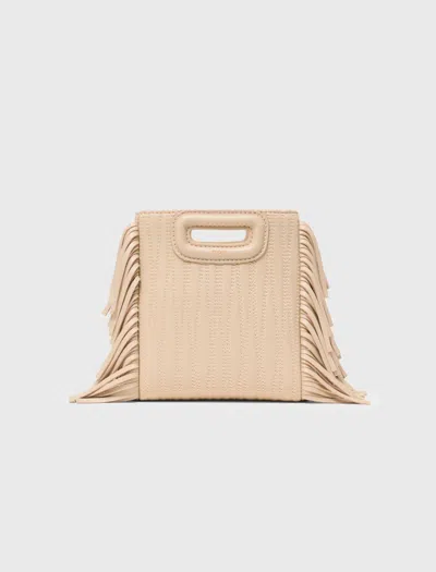 Maje Topstitched Leather Mini M Bag In Neutral