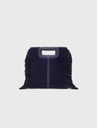 Maje Topstitched Suede M Bag In Blue