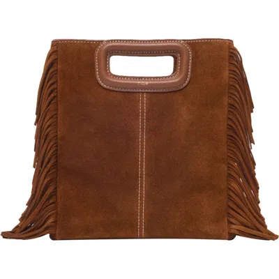 Maje Topstitched Suede M Bag In Brown
