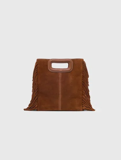 Maje Topstitched Suede M Bag In Brown