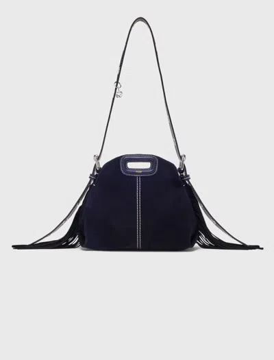 Maje Topstitched Suede Mini Miss M Bag In Blue