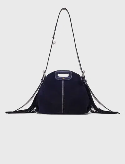 Maje Topstitched Suede Mini Miss M Bag In Blue