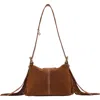 Maje Topstitched Suede Miss M Mini Bag In Brown
