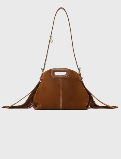 Maje Topstitched Suede Miss M Mini Bag In Brown