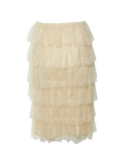 Pre-owned Maje Tresse Tiered Midi Skirt In Neutrals