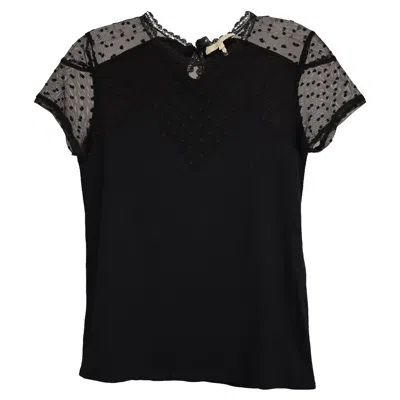 Maje Tribor Sheer Mesh Detail Top In Black Cotton