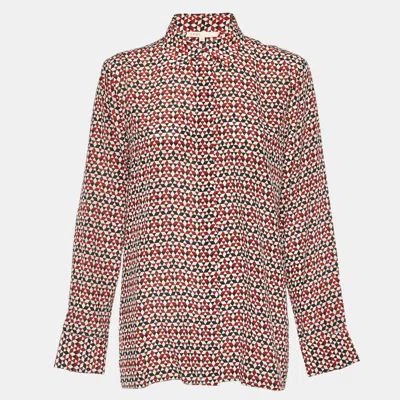 Maje Tricolor Geometric Print Silk Button Front Shirt In Multi