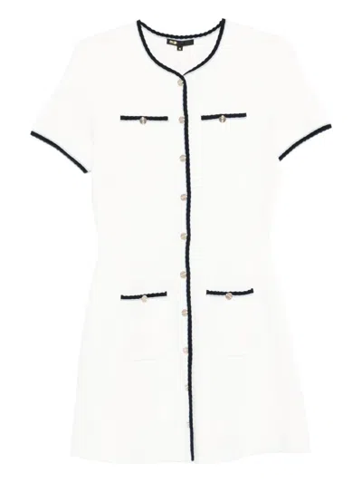 Maje Trim Button Knitted Dress In White