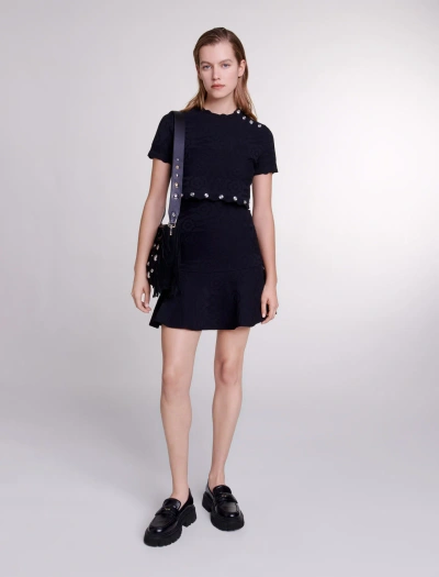 Maje Trompe L'ail Knit Mini Dress For Spring/summer In Black