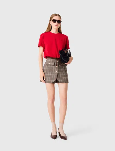 Maje T-shirt With Embroidered Logo In Red