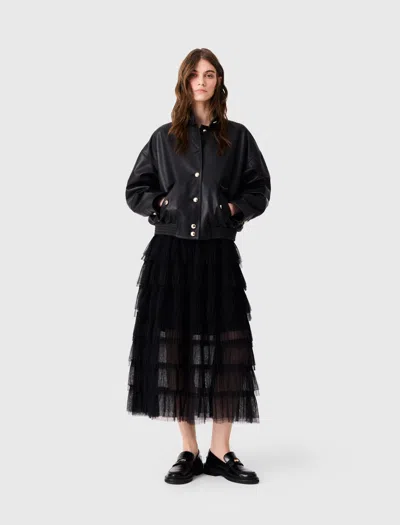 Maje Tulle Midi Skirt In Black