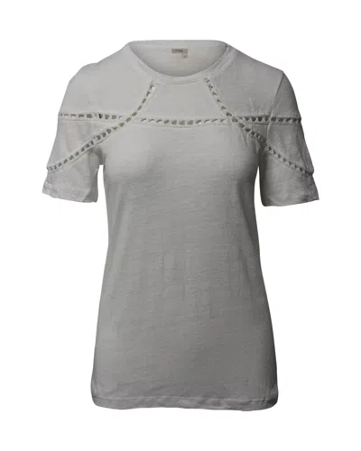 Maje Turan Lace Inserts T-shirt In White Linen In Gray