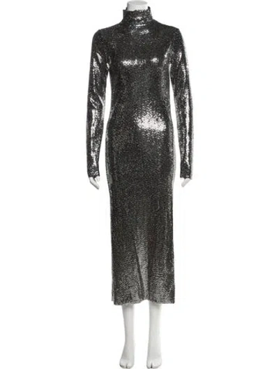 Pre-owned Maje Turtleneck Long Dress In Black