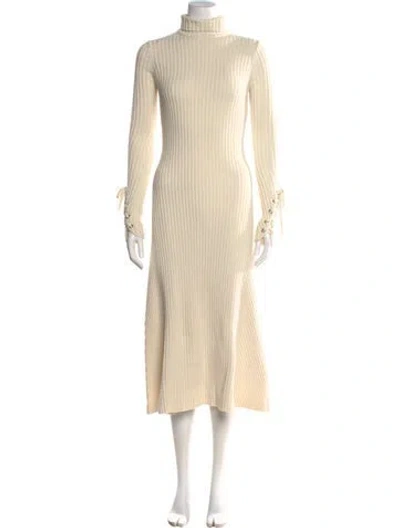 Pre-owned Maje Turtleneck Long Dress In Neutral