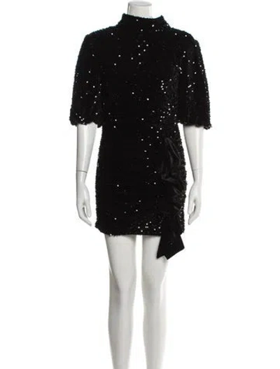 Pre-owned Maje Turtleneck Mini Dress In Black