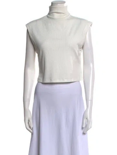Pre-owned Maje Turtleneck Short Sleeve Crop Top In White