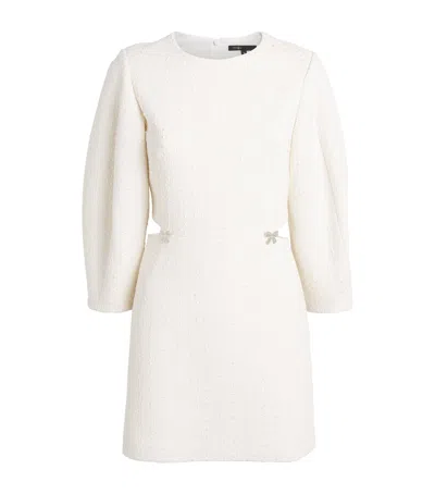 Maje Tweed Balloon-sleeved Mini Dress In White