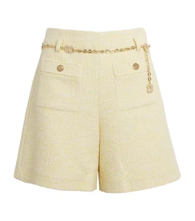 Maje Tweed Belt-detail Shorts In Yellow