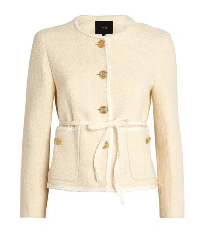 Maje Tweed Belted Jacket In Ecru