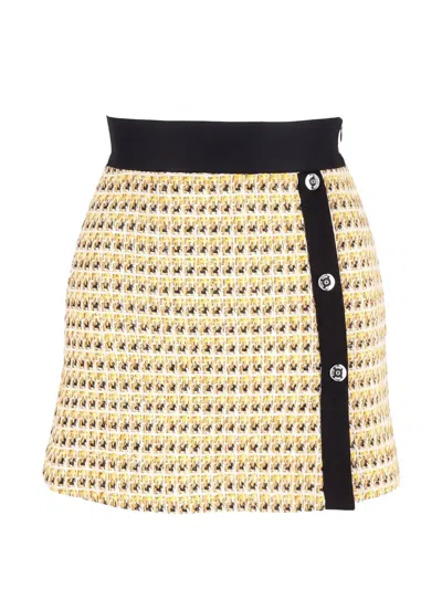 Pre-owned Maje Tweed Button Mini Skirt In Yellow
