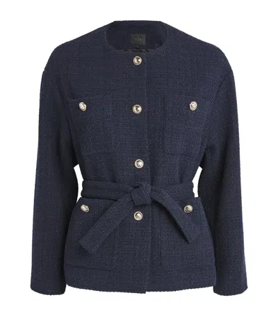 Maje Tweed Button-trim Jacket In Blue
