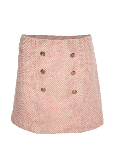 Pre-owned Maje Tweed Button-detail Mini Skirt In Pink