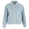 Maje Tweed Buttoned Jacket With Pockets In Blue Cotton In Blue