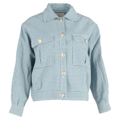 Maje Tweed Buttoned Jacket With Pockets In Blue Cotton