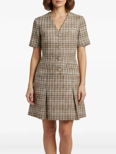 Pre-owned Maje Tweed Buttoned Mini Dress In Brown